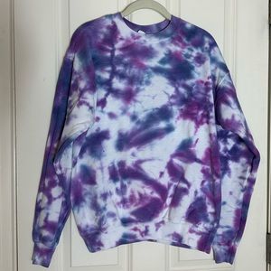 Hanes Purple and Blue Tie Dye Crewneck Sweatshirt M